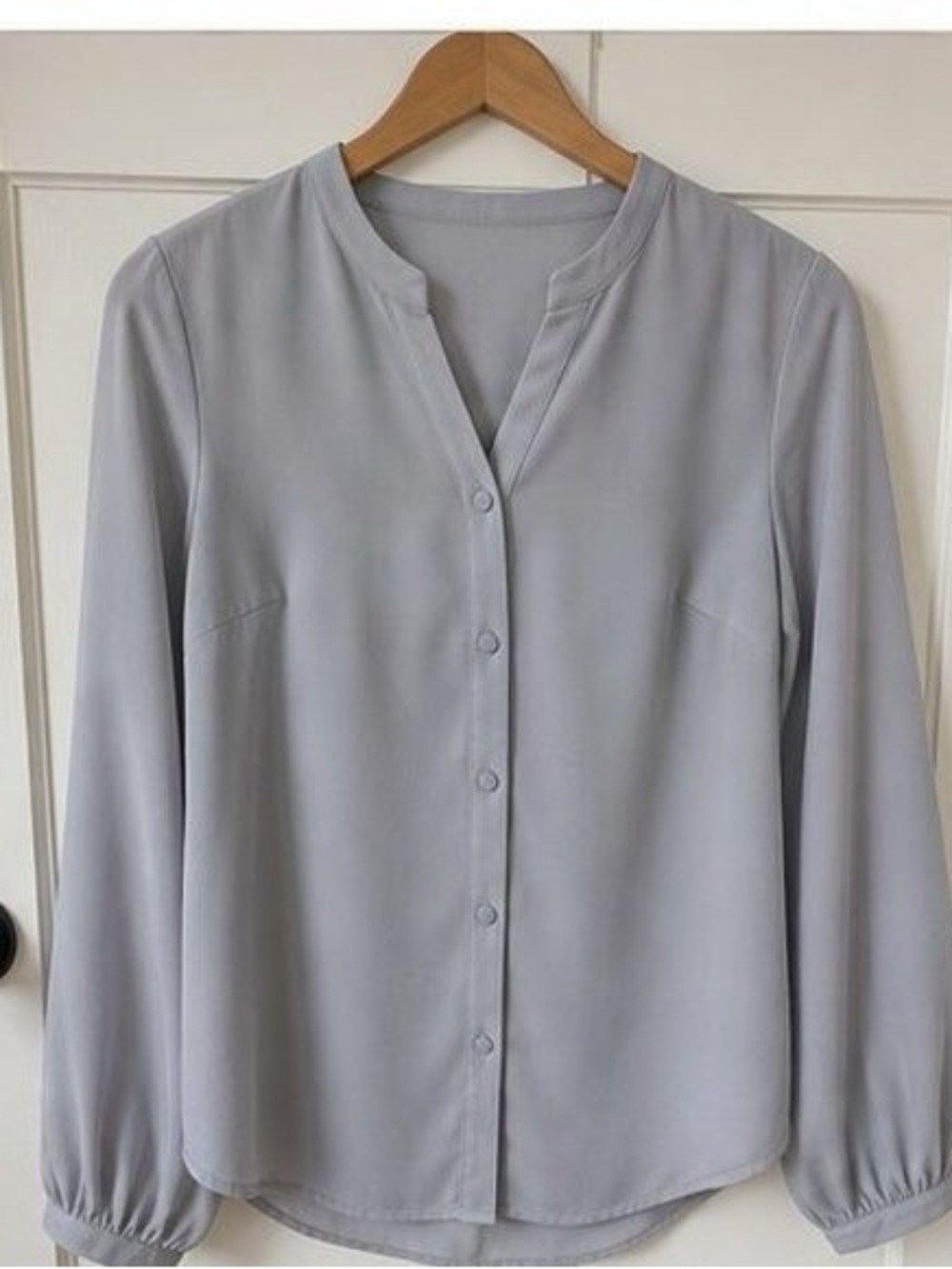 Light Gray Long-Sleeve V-Neck Button Front Blouse